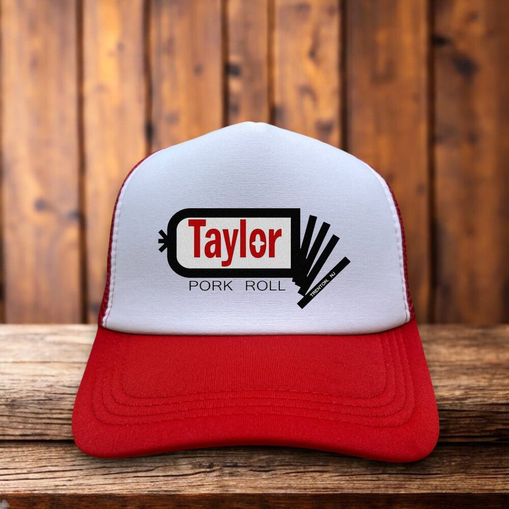 Taylor Ham Pork Roll New Jersey Mens Trucker Hat Red Snapback Retro Logo Cap